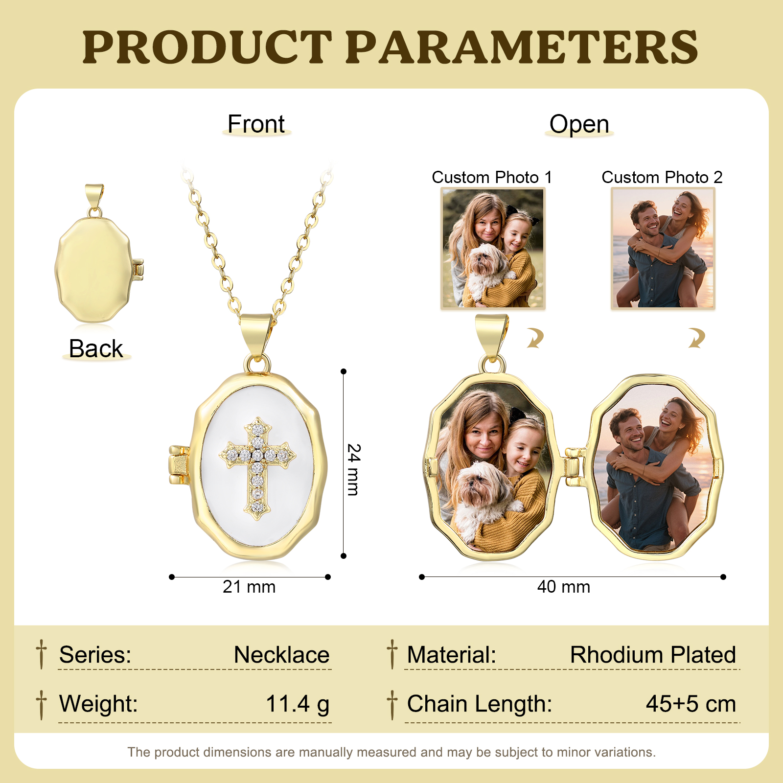 Personalisierte Kreuz Medaillon Halskette mit 2 Fotos personalisiert