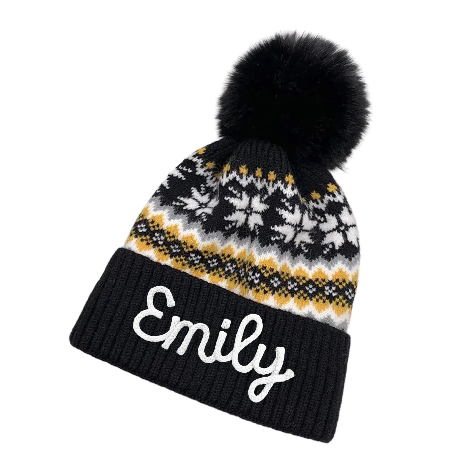 Personalisierte Strick-Bommelmütze Schneeflocken für Damen——Enthält fünf Farben