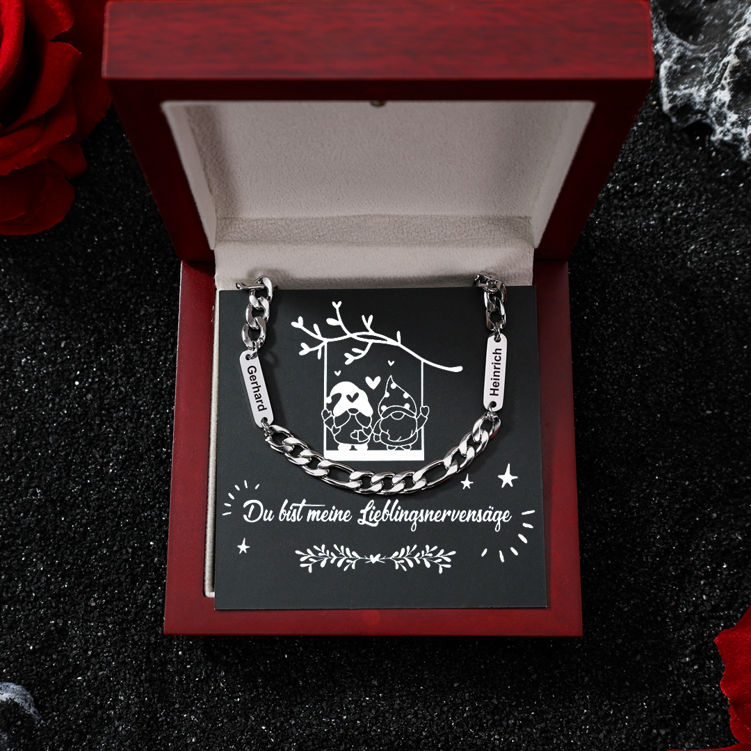 Herren Personalisierte 2 Namen Silberfarbene Edelstahl Halskette - Geschenk mit Nachrichtenkarte für Mann/ Freund