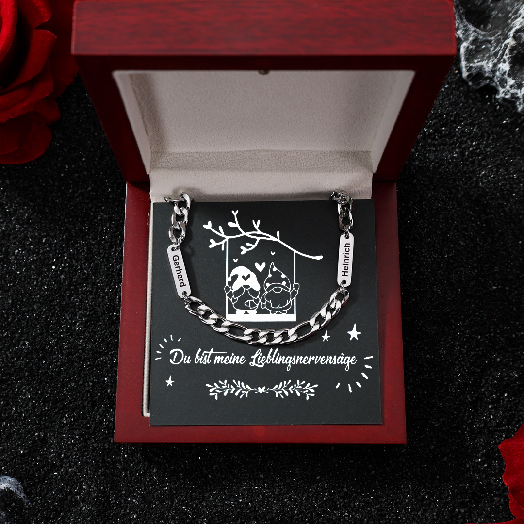 Herren Personalisierte 2 Namen Silberfarbene Edelstahl Halskette - Geschenk mit Nachrichtenkarte für Mann/ Freund