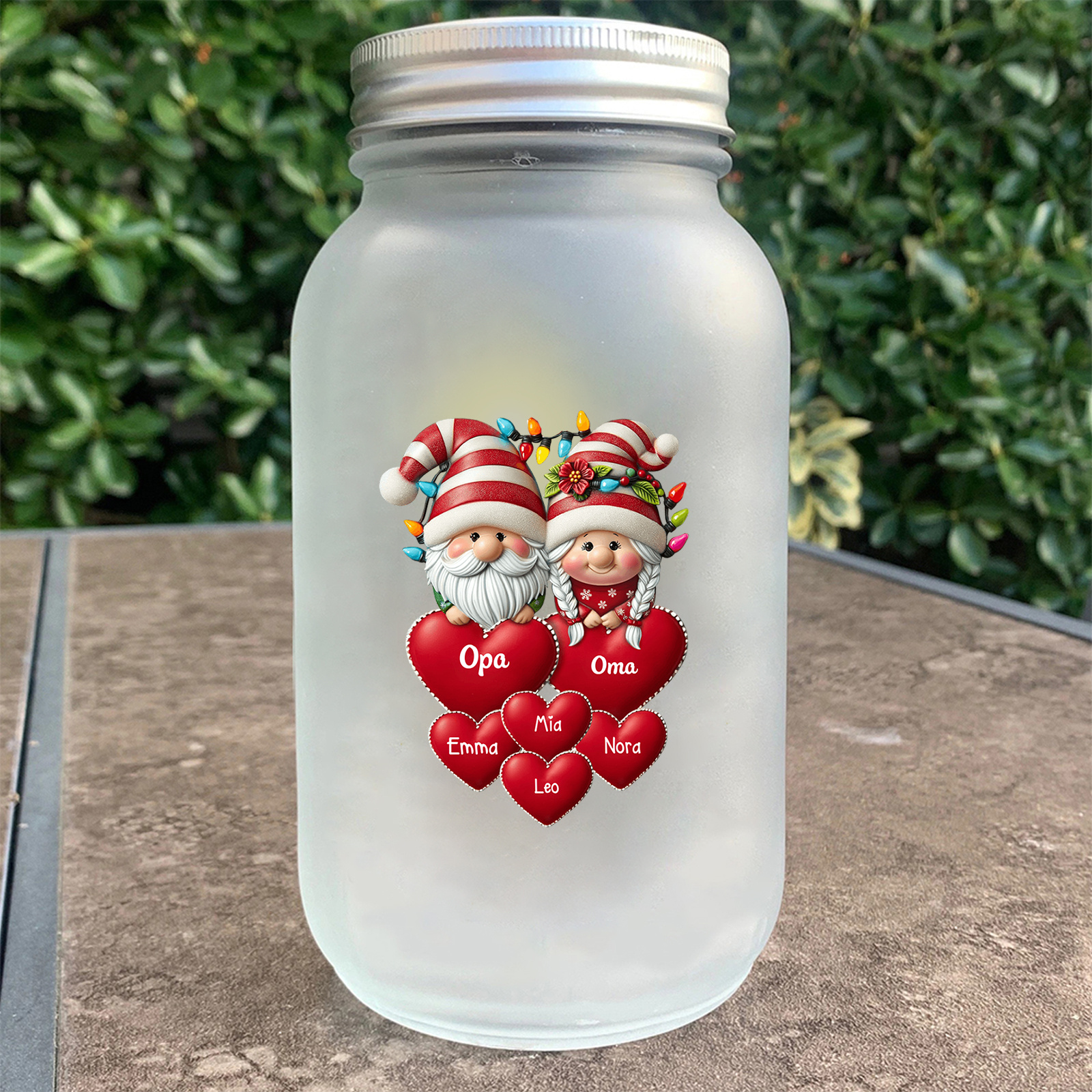 Personalisierte Solar-LED-Glasflasche im Einmachglas-Stil – Weihnachtliche Deko & Geschenk für Familie