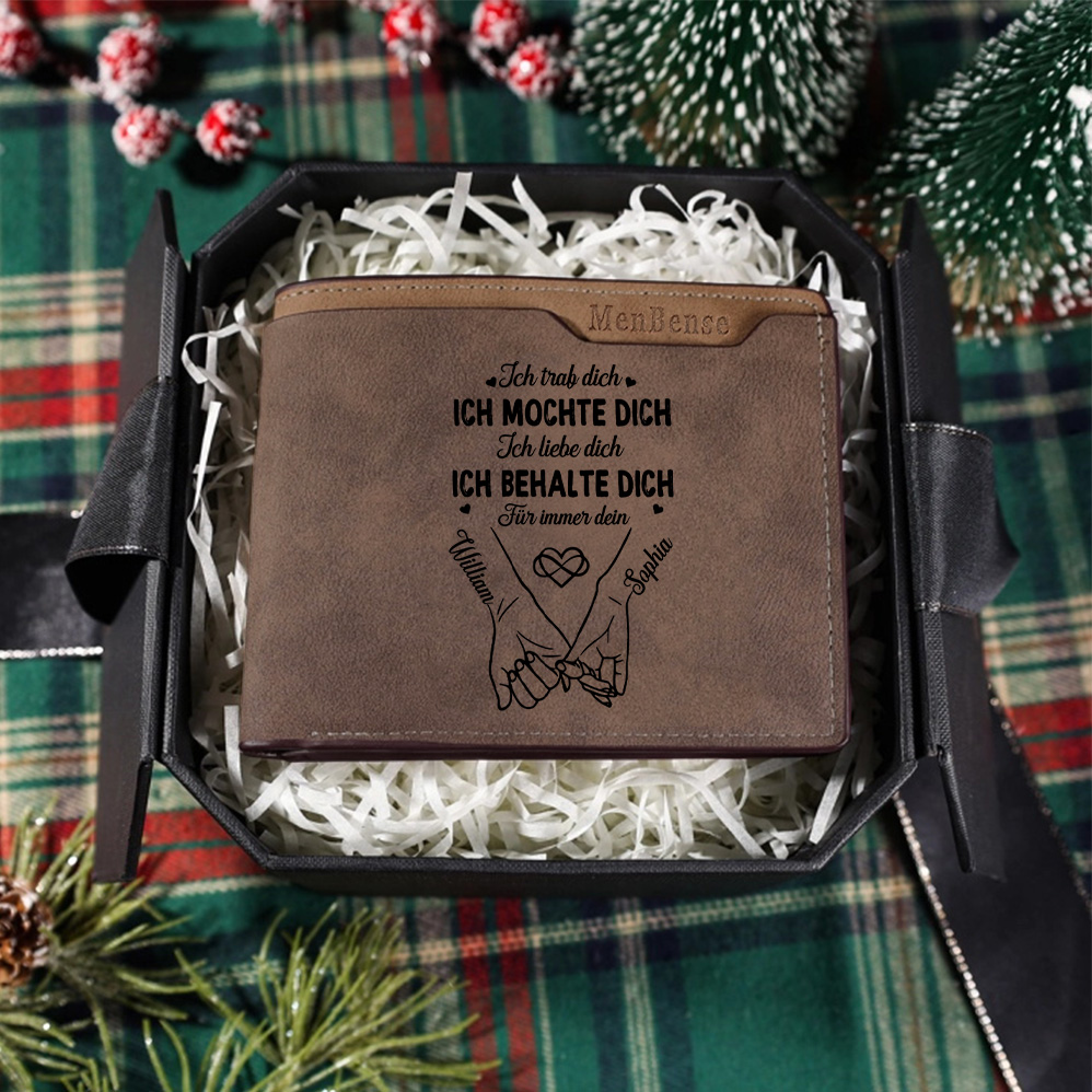 Personalisierte Geldbörse aus PU-Leder mit Namen und Kalender für Herren