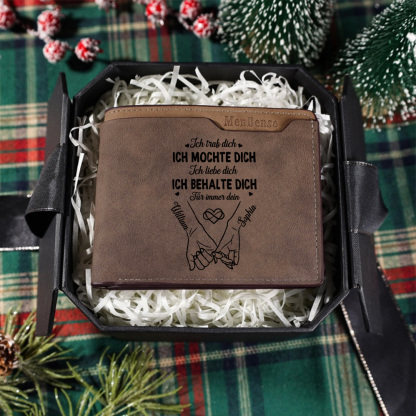 Personalisierte Lederbrieftasche mit eingraviertem Namen und Datum, romantisches Geburtstagsgeschenk für ihn, Freund oder Ehemann, praktisches Andenken | Kettenmachen