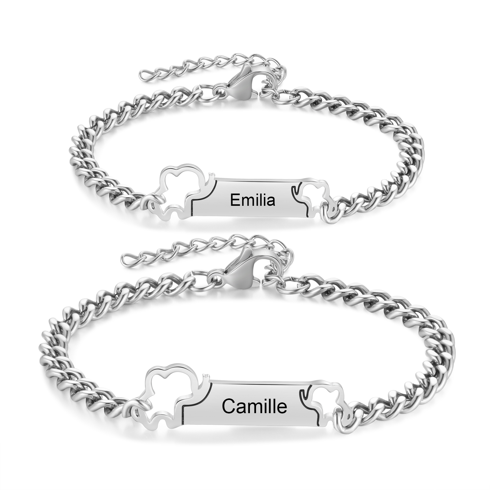 Mama-Tochter Elefantenarmband Edelstahl mit eingravierter Name — Die Weitergabe von Liebe