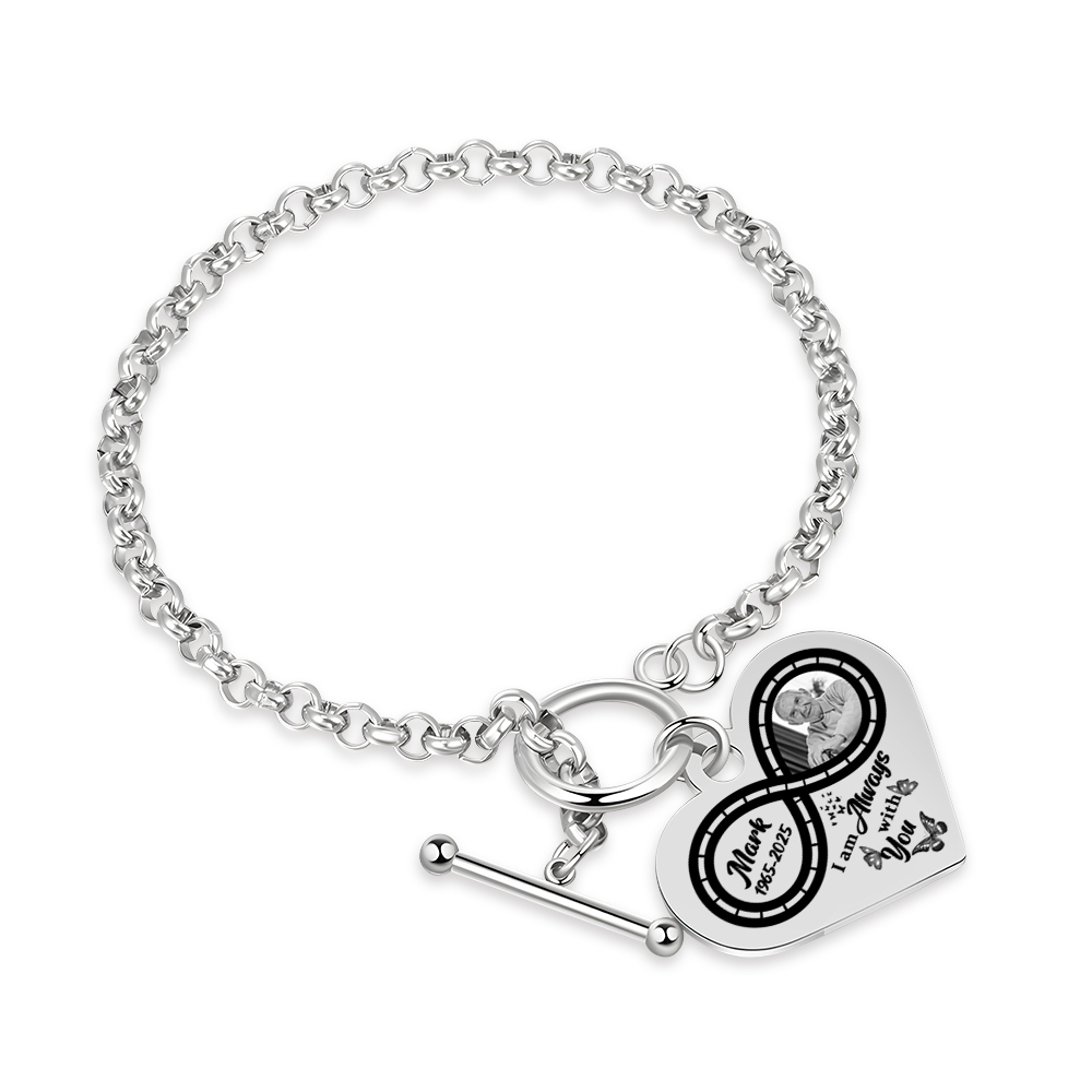 Personalisierte 1 Name & Foto & Datum Edelstahl Armband mit Herzanhänger Ich werde dich bei mir tragen bis ich dich wiedersehe Geschenk mit Nachrichtenkarte