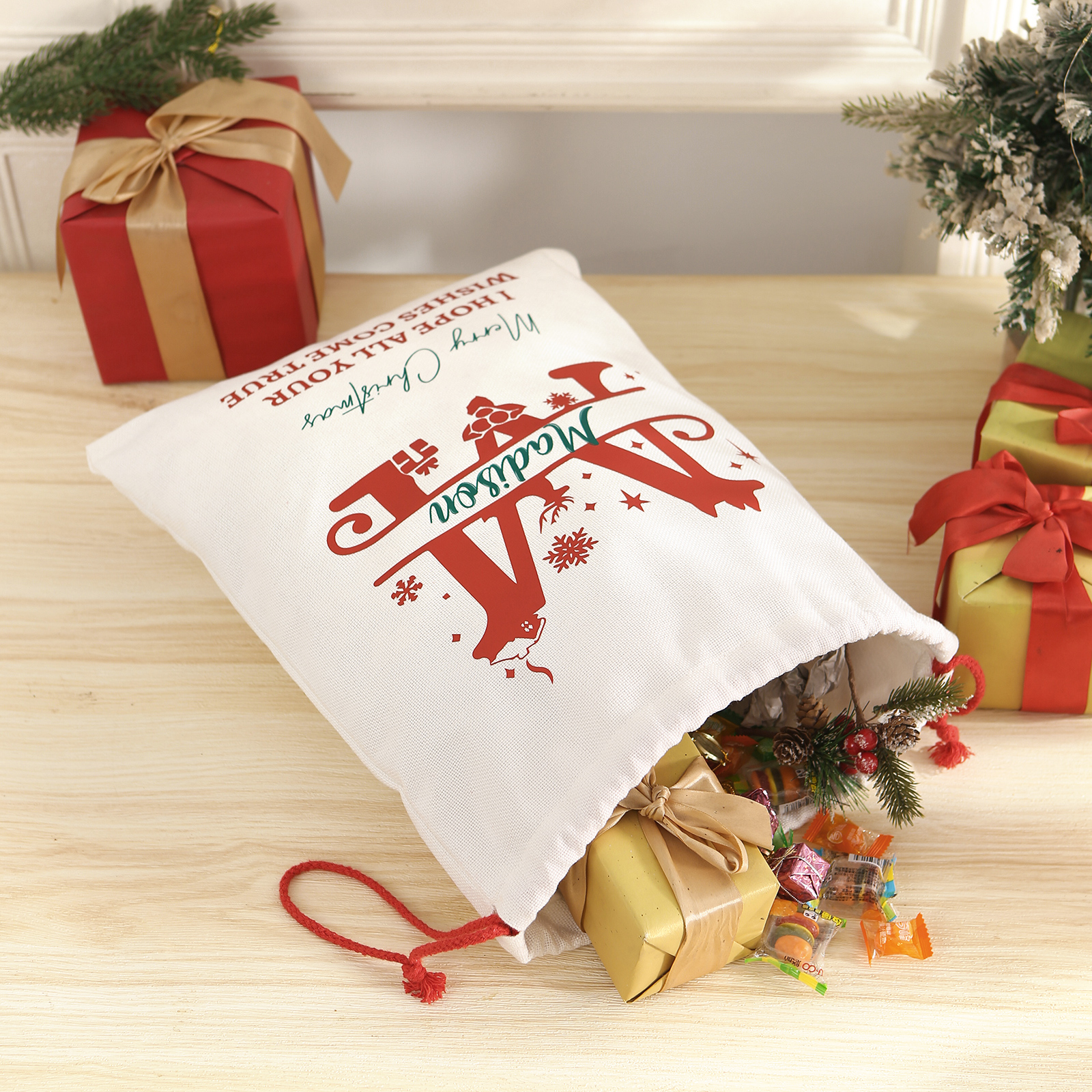 Personalisierter Weihnachtssack mit Namen & Monogramm – nachhaltiger Nikolaussack aus Baumwolle