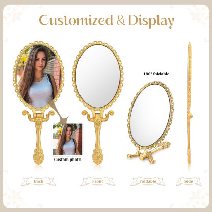 Personalisiertes Foto Goldener Kosmetikspiegel mit 180° Faltfunktion