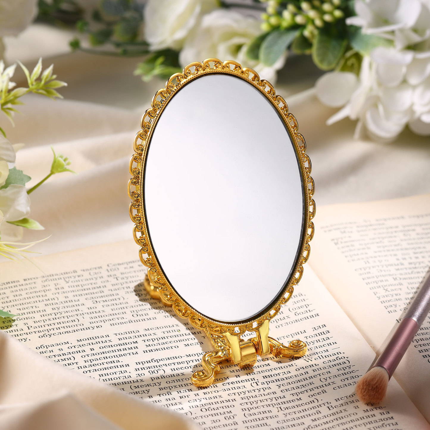 Personalisiertes Foto Goldener Kosmetikspiegel mit 180° Faltfunktion