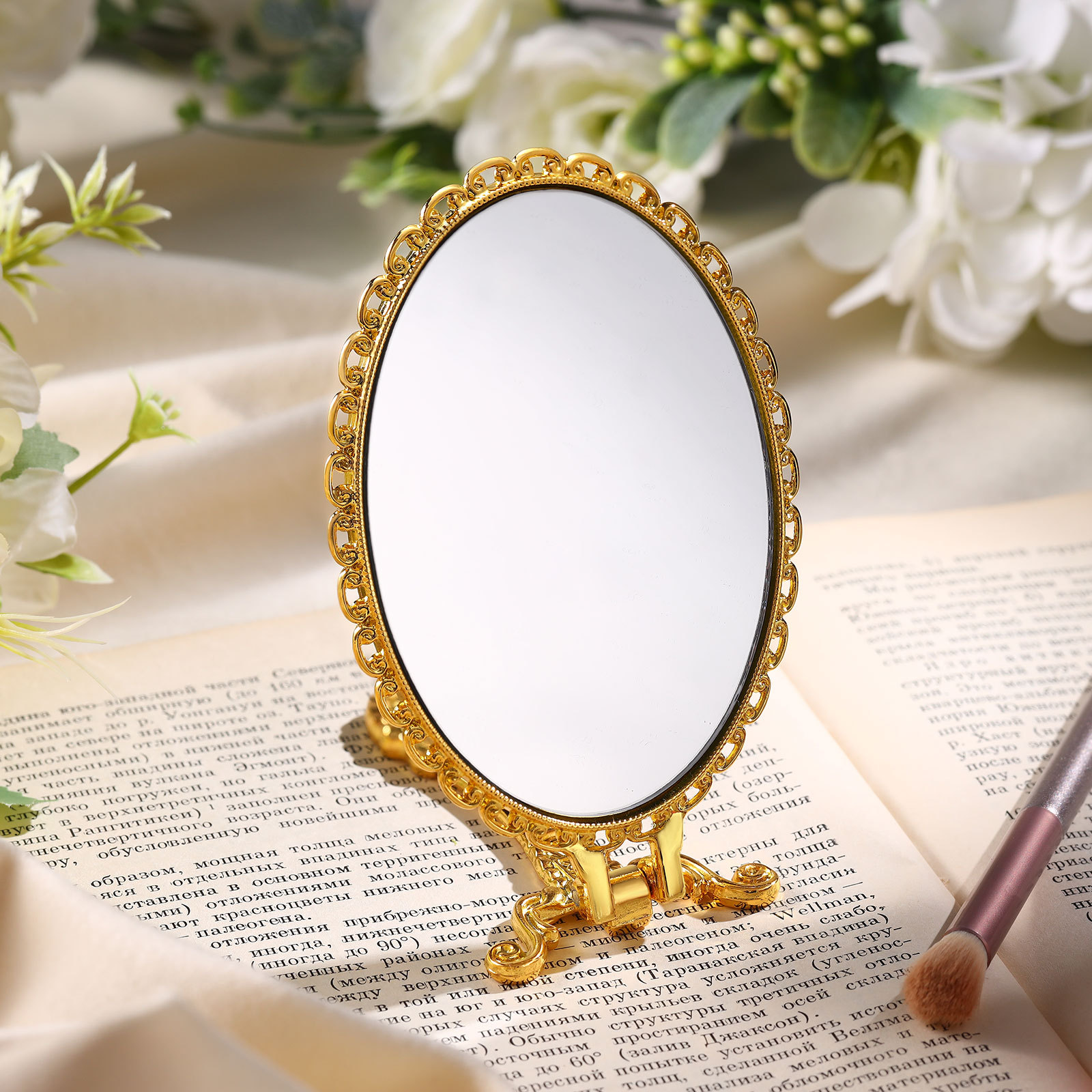 Personalisiertes Foto Goldener Kosmetikspiegel mit 180° Faltfunktion