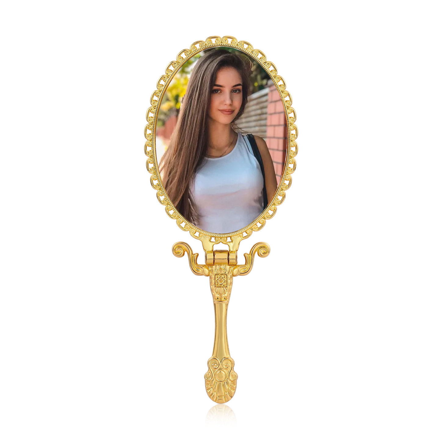 Personalisiertes Foto Goldener Kosmetikspiegel mit 180° Faltfunktion