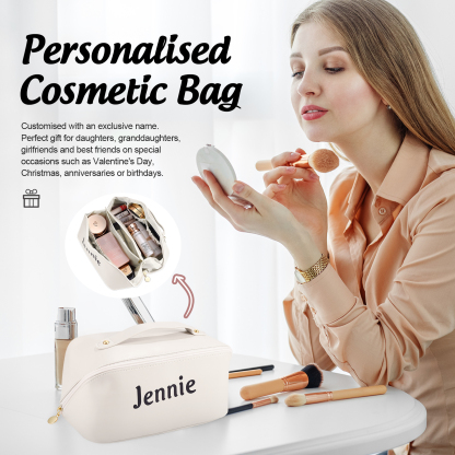 Personalisierter 1 Name PU-Leder-Kosmetiktasche – Individuelle Schminktasche in Weiß/ Rosa/ Lotusrosa Farben 