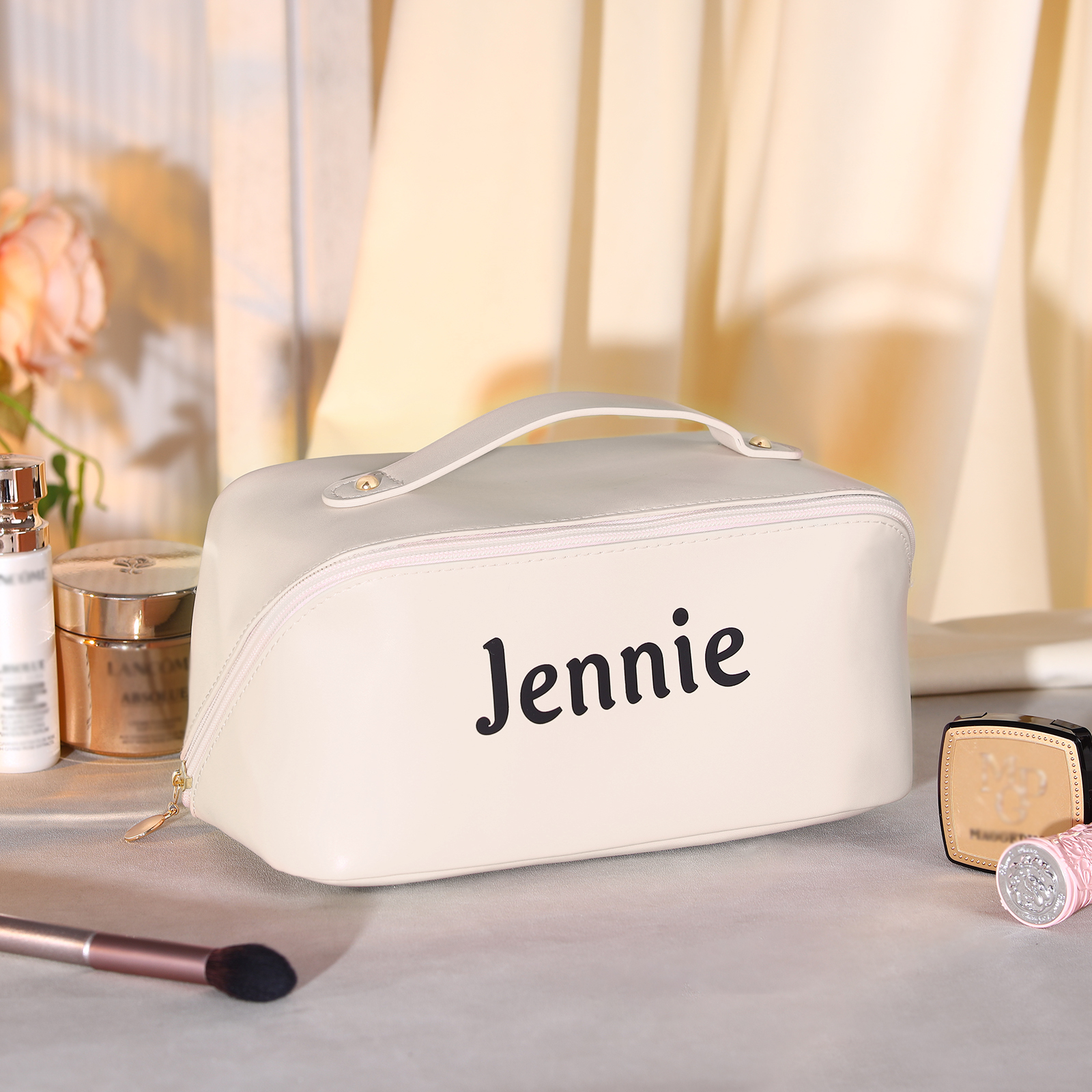 Personalisierter 1 Name PU-Leder-Kosmetiktasche – Individuelle Schmink