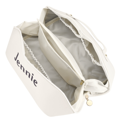 Personalisierter 1 Name PU-Leder-Kosmetiktasche – Individuelle Schminktasche in Weiß/ Rosa/ Lotusrosa Farben 