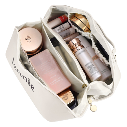 Personalisierter 1 Name PU-Leder-Kosmetiktasche – Individuelle Schminktasche in Weiß/ Rosa/ Lotusrosa Farben 