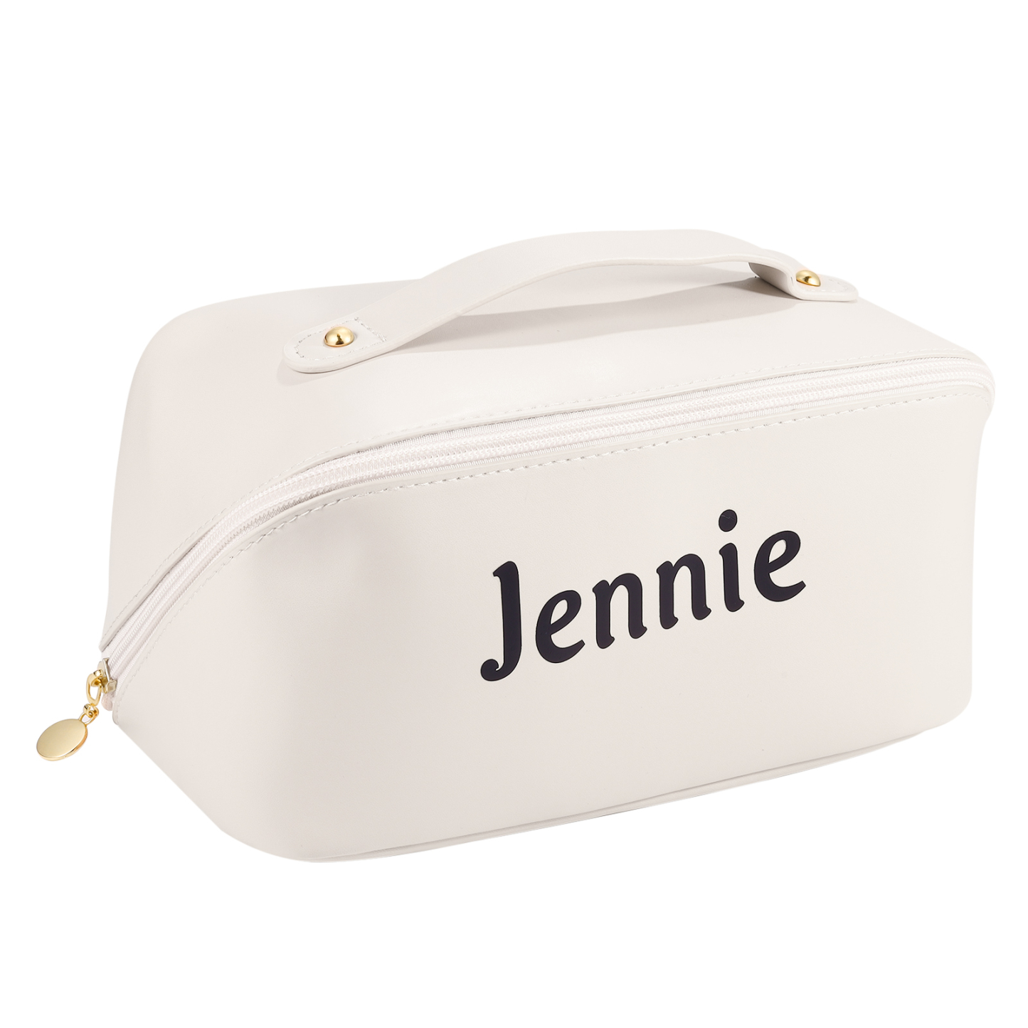 Personalisierter 1 Name PU-Leder-Kosmetiktasche – Individuelle Schminktasche in Weiß/ Rosa/ Lotusrosa Farben