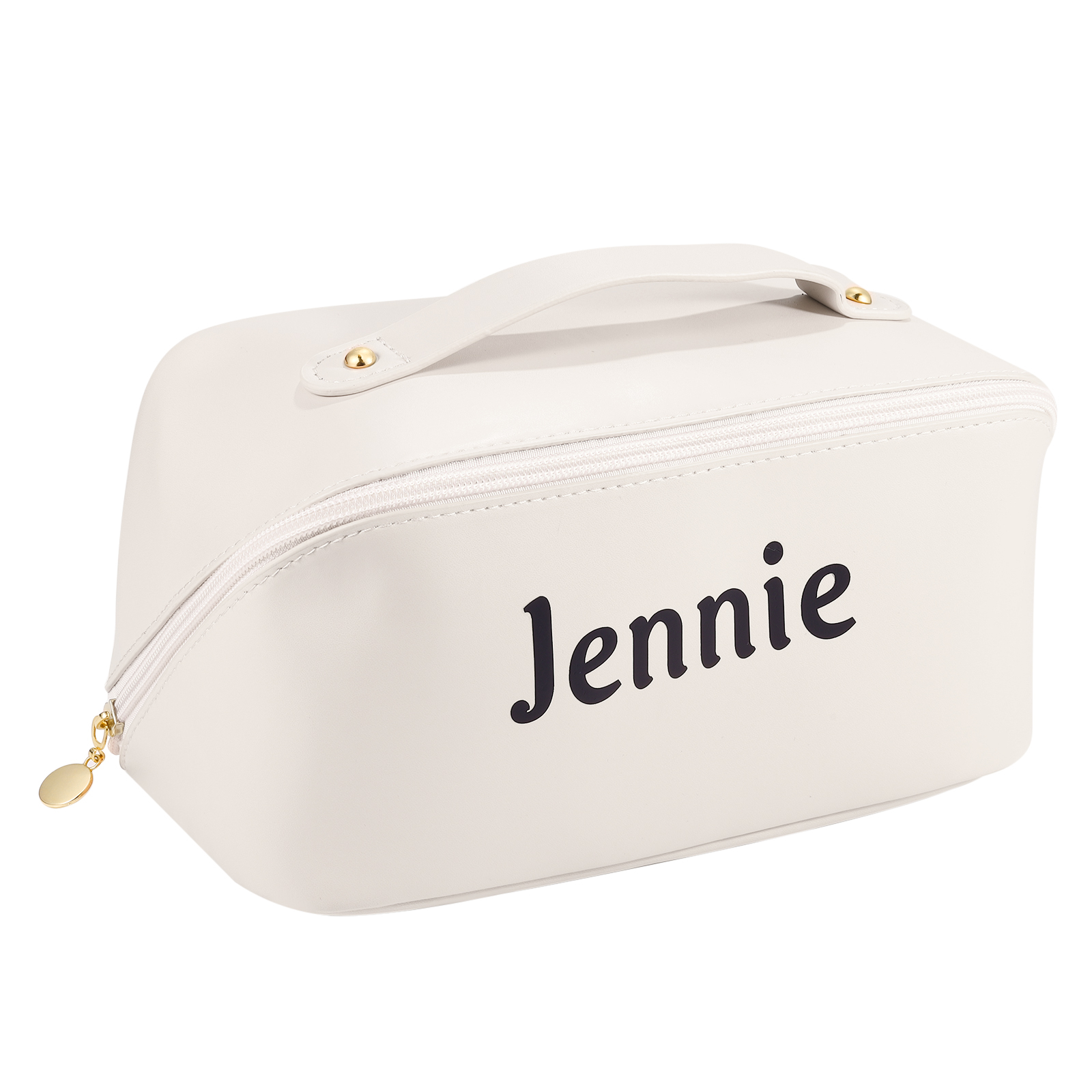 Personalisierter 1 Name PU-Leder-Kosmetiktasche – Individuelle Schminktasche in Weiß/ Rosa/ Lotusrosa Farben