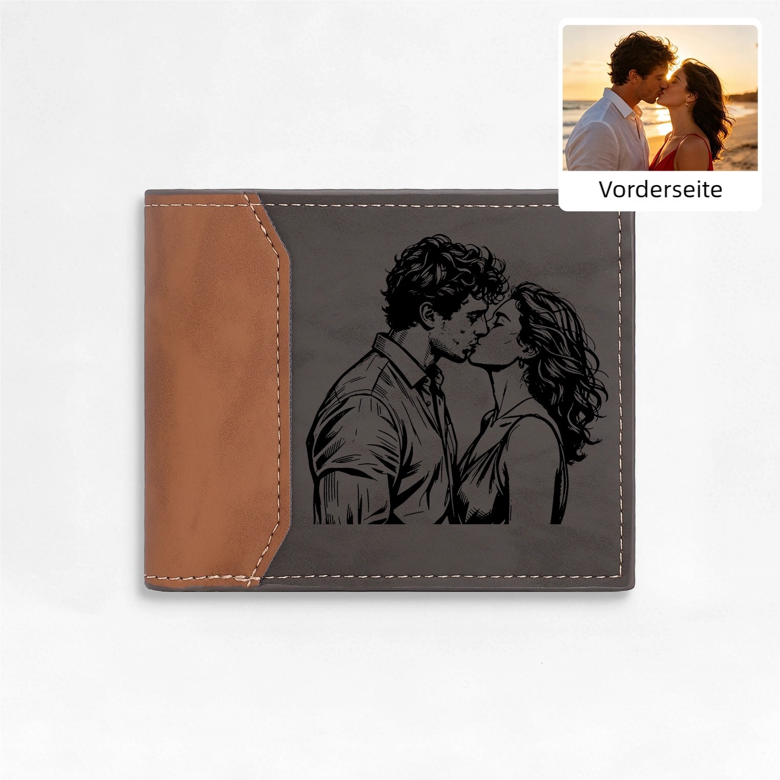 Personalisierte Herren‑Geldbörse mit Foto‑Gravur oder Monogramm zweifarbiges PU‑Leder