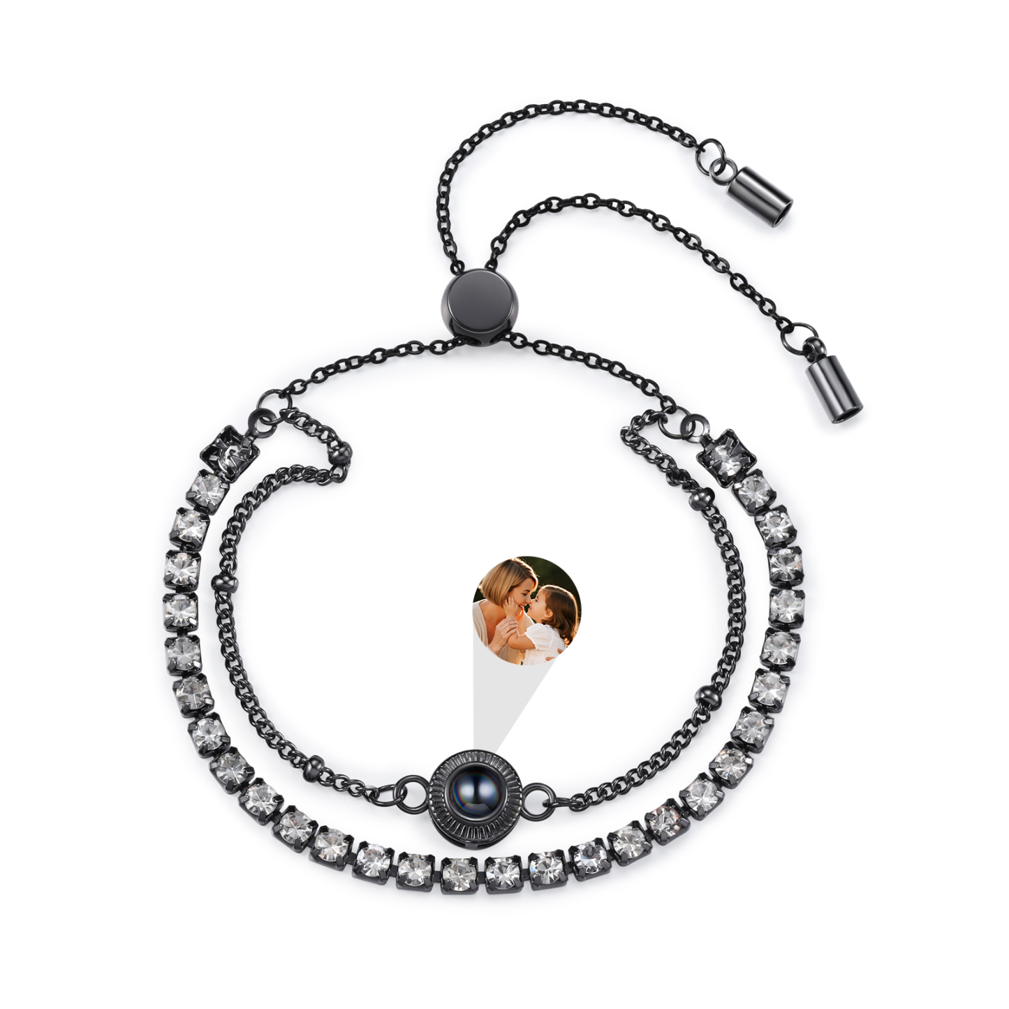 Personalisiertes Foto-Projektionsarmband mit doppelter Strassreihe – verstellbares Damenarmband