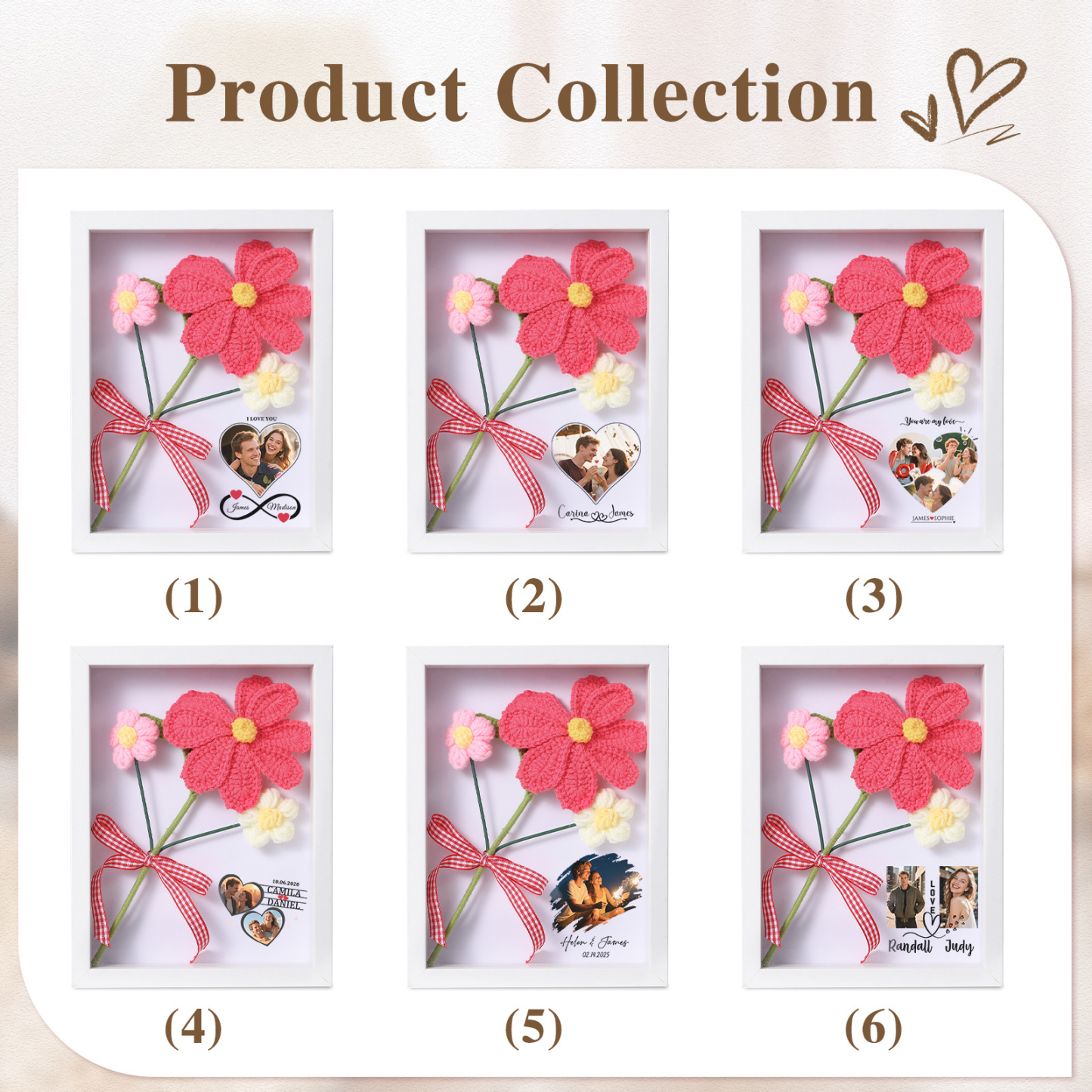 Personalisierbarer 3D-Bilderrahmen mit Häkelblumen