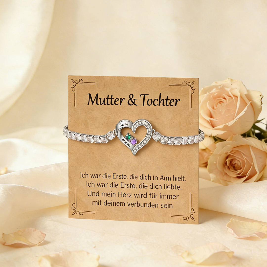 Personalisiertes Herz Tennisarmband mit Geburtsstein als liebevolles Mutter-Tochter-Set