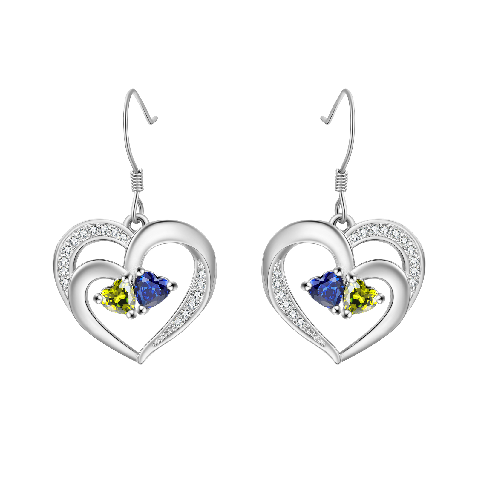Personalisierte Herz Ohrringe mit 2 Geburtssteinen aus 925er Sterlingsilber  – bedeutungsvolles Geschenk zum Muttertag, Geburtstag oder zu Weihnachten für Mama oder Oma | Kettenmachen