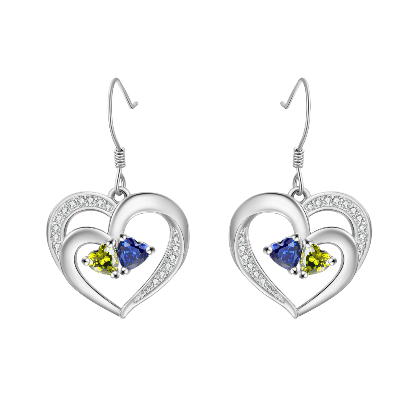 Personalisierte Herz Ohrringe mit 2 Geburtssteinen aus 925er Sterlingsilber  – bedeutungsvolles Geschenk zum Muttertag, Geburtstag oder zu Weihnachten für Mama oder Oma | Kettenmachen