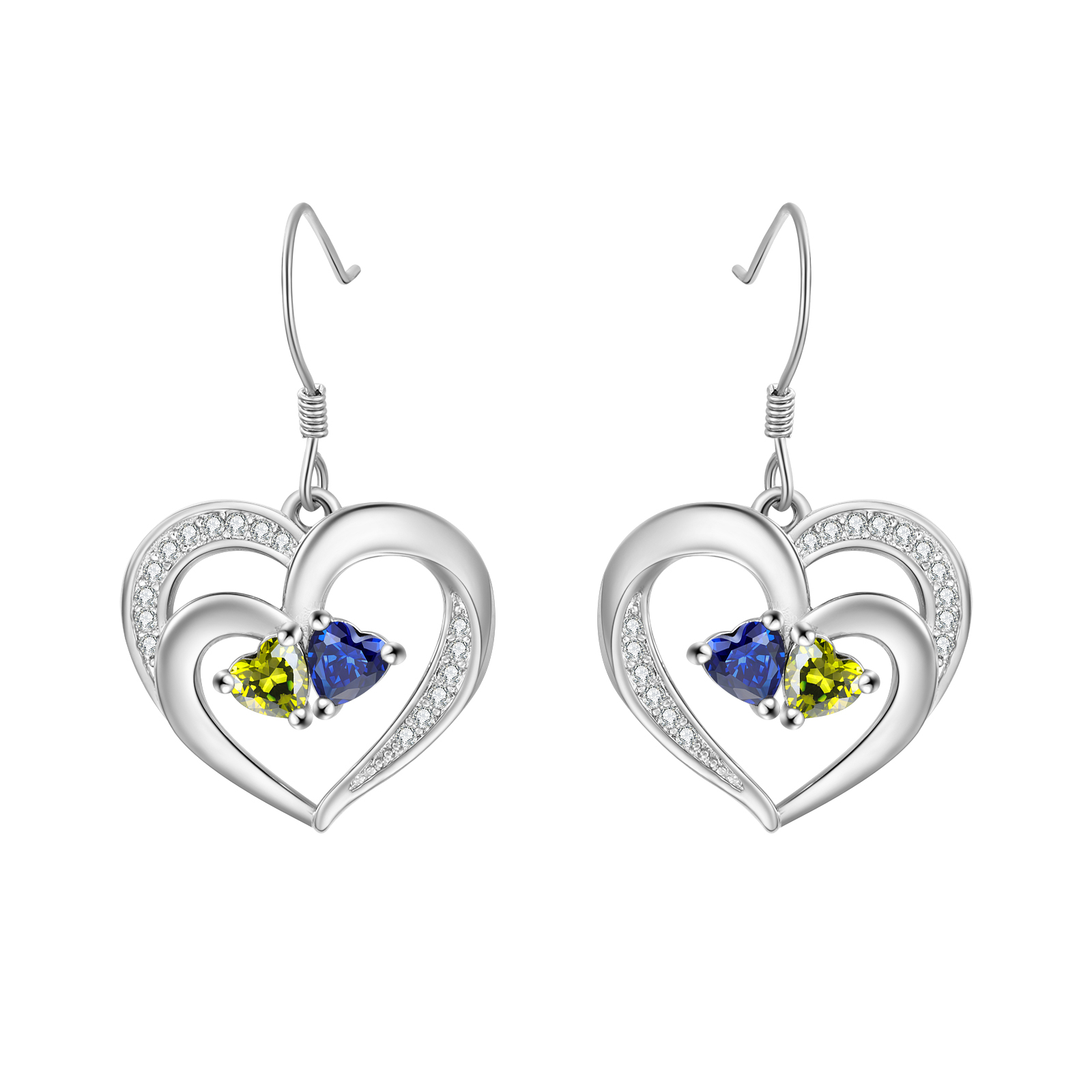 Personalisierte Herz Ohrringe mit 2 Geburtssteinen aus 925er Sterlingsilber  – bedeutungsvolles Geschenk zum Muttertag, Geburtstag oder zu Weihnachten für Mama oder Oma | Kettenmachen