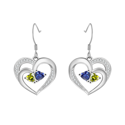 Personalisierte Herz Ohrringe mit 2 Geburtssteinen aus 925er Sterlingsilber  – bedeutungsvolles Geschenk zum Muttertag, Geburtstag oder zu Weihnachten für Mama oder Oma | Kettenmachen