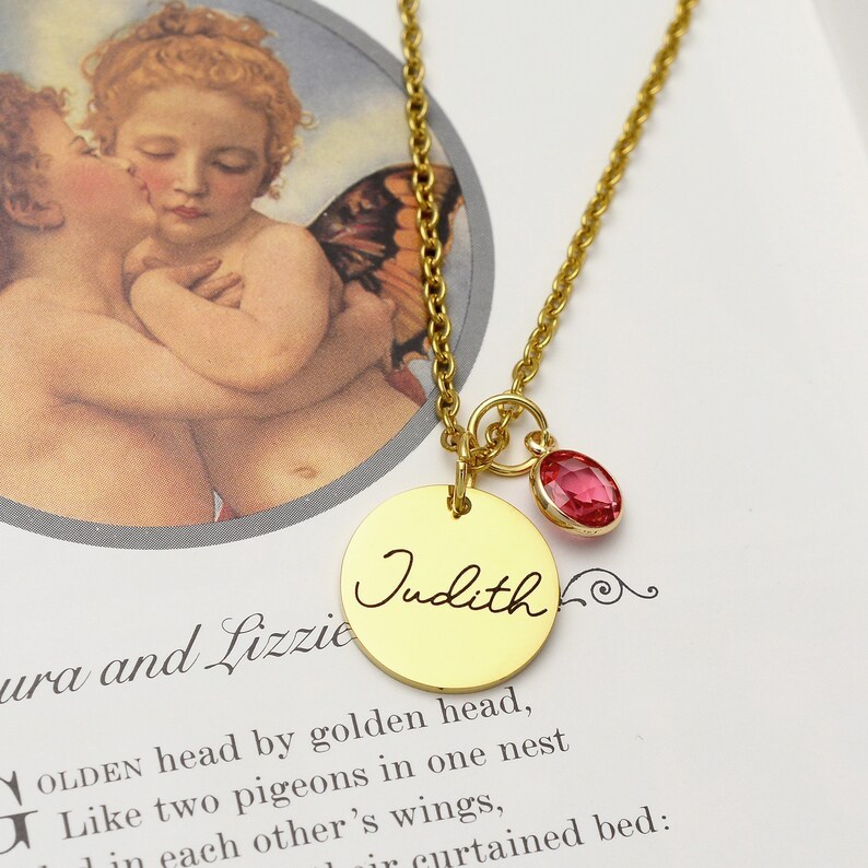Individuelle Namenskette mit Geburtsstein-Rund Münze Halskette mit Geburtsstein