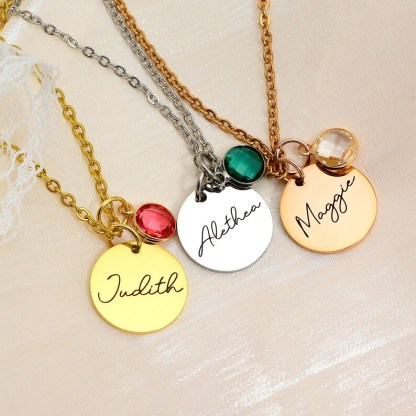 Individuelle Namenskette mit Geburtsstein-Rund Münze Halskette mit Geburtsstein