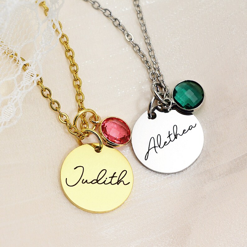 Individuelle Namenskette mit Geburtsstein-Rund Münze Halskette mit Geburtsstein