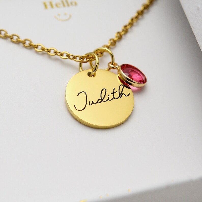 Individuelle Namenskette mit Geburtsstein-Rund Münze Halskette mit Geburtsstein