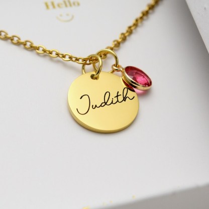 Individuelle Namenskette mit Geburtsstein-Rund Münze Halskette mit Geburtsstein