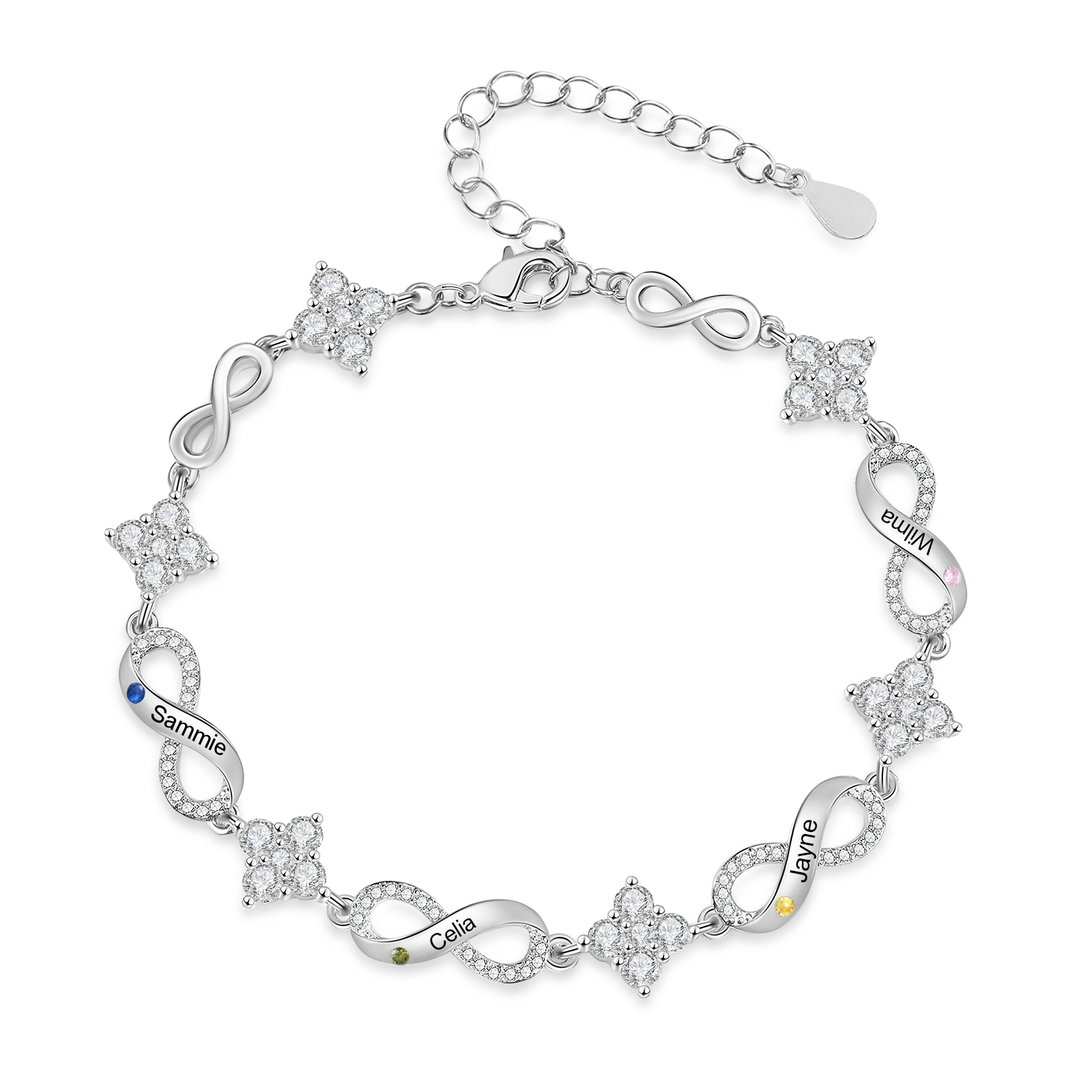 Personalisiertes Infinity-Geburtssteinarmband mit 1–5 Namen funkelndes Namensarmband
