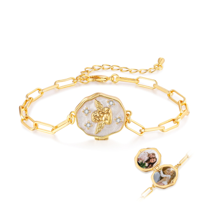 Personalisierbares Schutzengel Foto-Medaillon Armband – Geschenk für Mama, Oma, Tochter, Freundin oder Partnerin zu Geburtstag, Weihnachten, Jahrestag, Muttertag | Kettenmachen