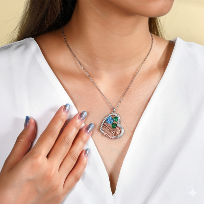 Personalisierte Rosen-Halskette mit Herz und Geburtsstein für Mama