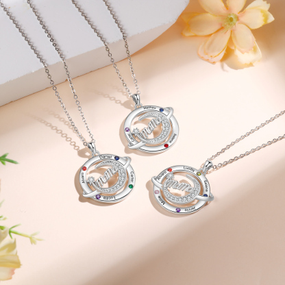 Personalisierte Mama-Halskette mit Namen & Geburtssteinen – Schmuck mit Mondmotiv