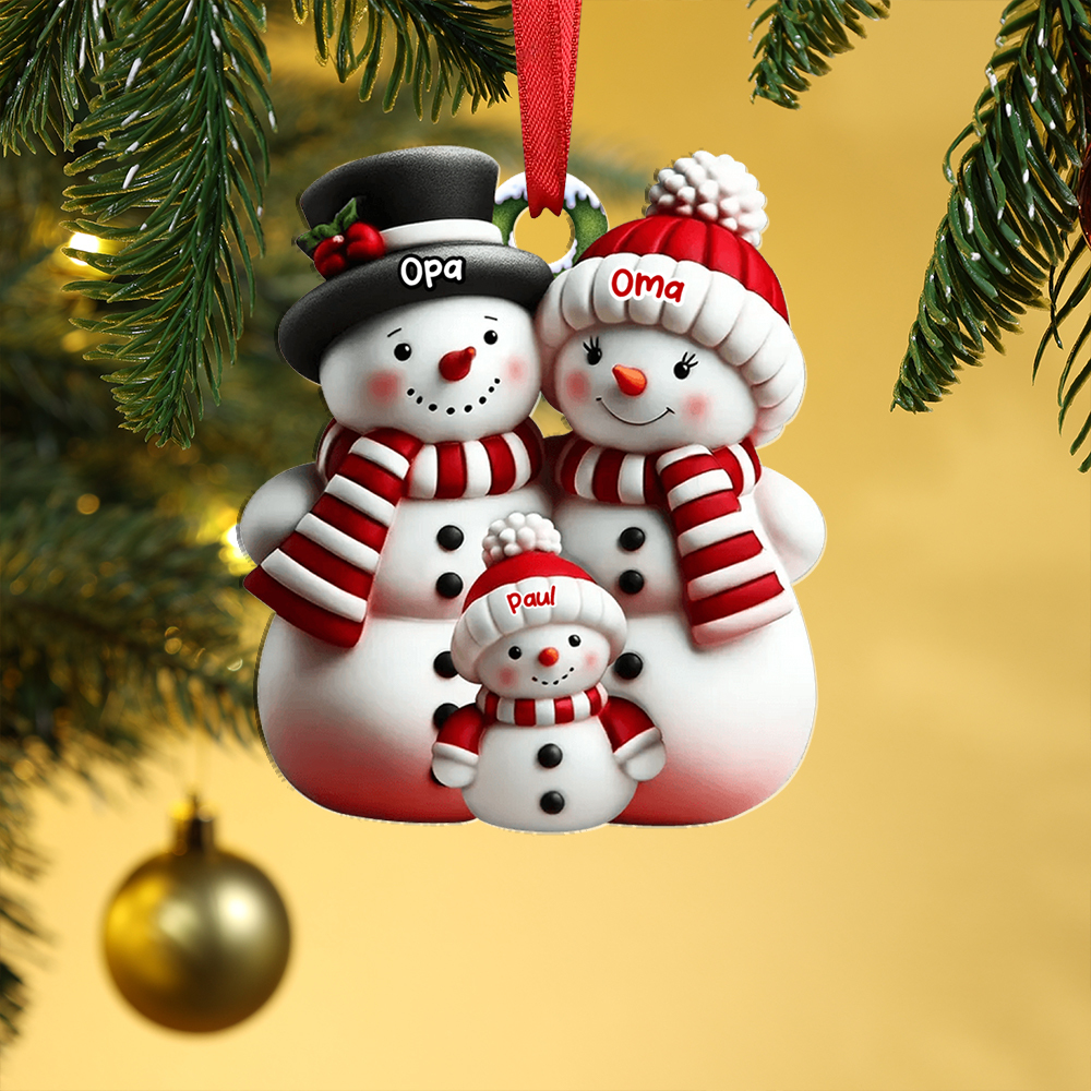 Personalisierter Weihnachtsbaumanhänger Schneemann-Familie - mit Namen personalisierbar