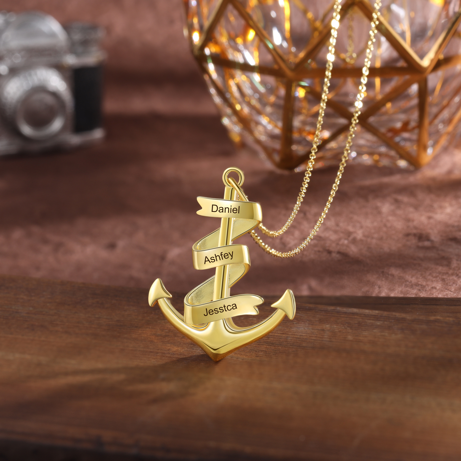 925 Sterling Silber Personalisierte 2-4 Namen Anker Halskette