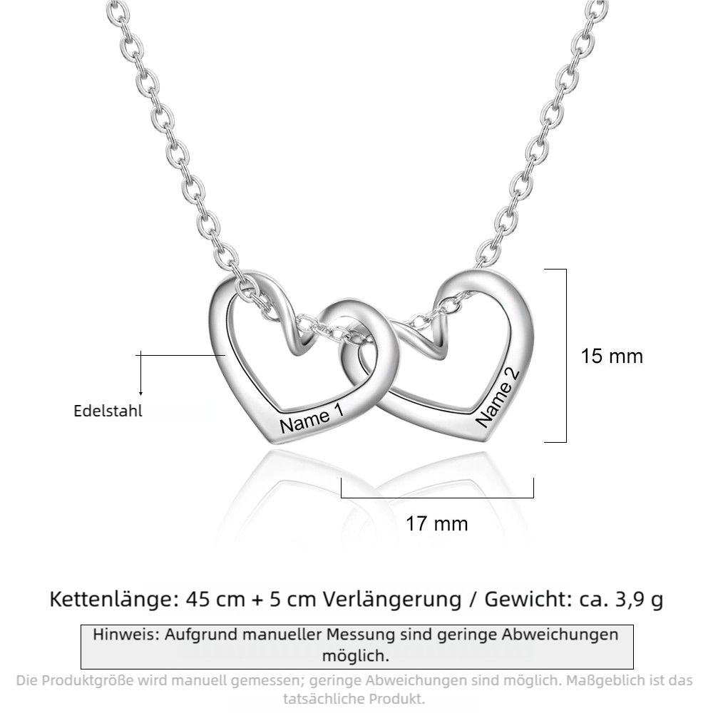 Personalisierte Herz-Halskette aus Silber mit 1–4 Namen