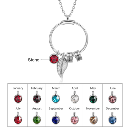 Personalisierte 2 Namen Edelstahl-Halskette & 2 Namen & Geburtsstein Edelstahl-Halskette – 2 Halsketten & Nachrichtenkarte Geschenkbox Set für Paar