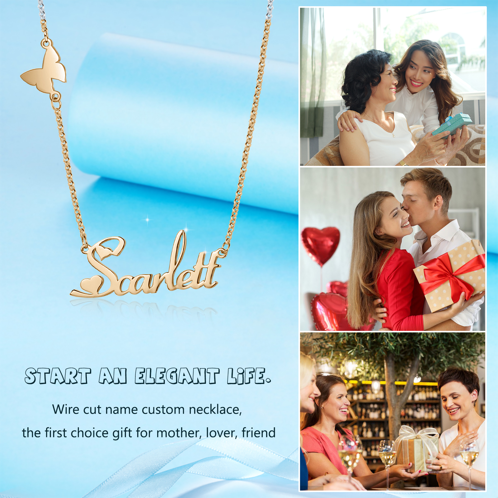 1 Namensgravuren Halskette mit Schmetterling  Geschenk