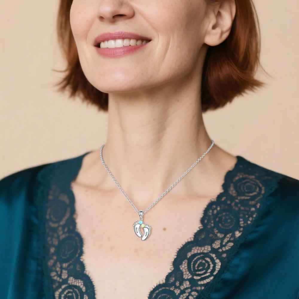 Personalisierte Baby Füße 1-6 Geburtsstein Halskette