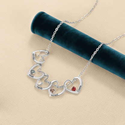 Personalisierte herzförmige Halskette mit 1–5 Namen und Geburtssteinen