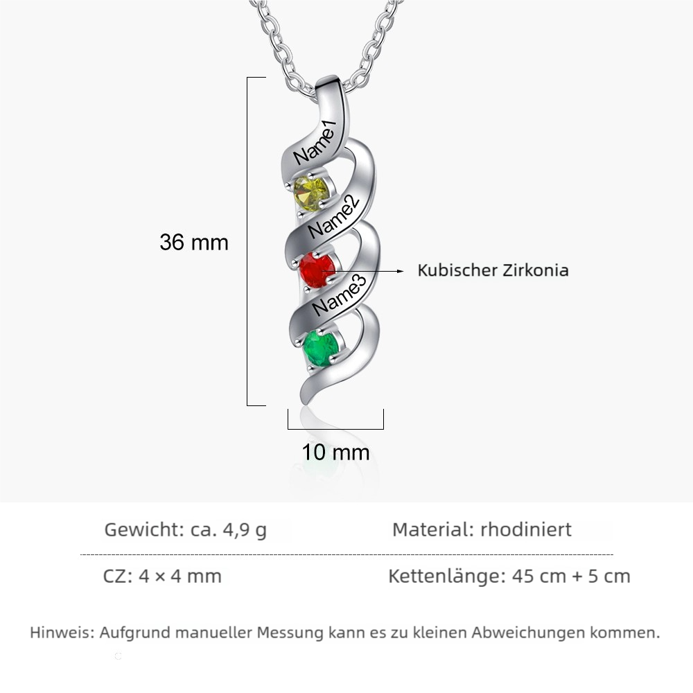 925 Sterling Silber Personalisierte DNA-Halskette mit 2–10 Namen und Geburtssteinen