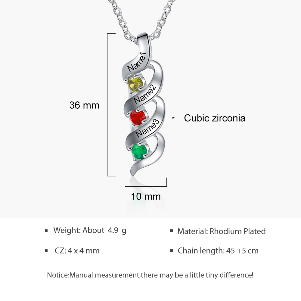 Personalisierter 3 Namen & 3 Geburtssteinen Silbernes Herz-Anhänger-Armband & Herz Halskette Geschenkbox-Set