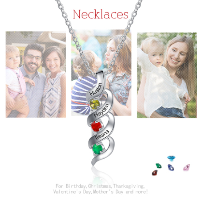 Personalisierter 3 Namen & 3 Geburtssteinen Silbernes Herz-Anhänger-Armband & Herz Halskette Geschenkbox-Set