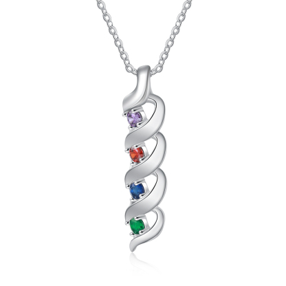 Personalisierter 4 Namen & 4 Geburtssteinen Silbernes Herz-Anhänger-Armband & Herz Halskette Geschenkbox-Set