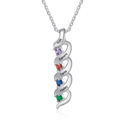 Personalisierter 4 Namen & 4 Geburtssteinen Silbernes Herz-Anhänger-Armband & Herz Halskette Geschenkbox-Set