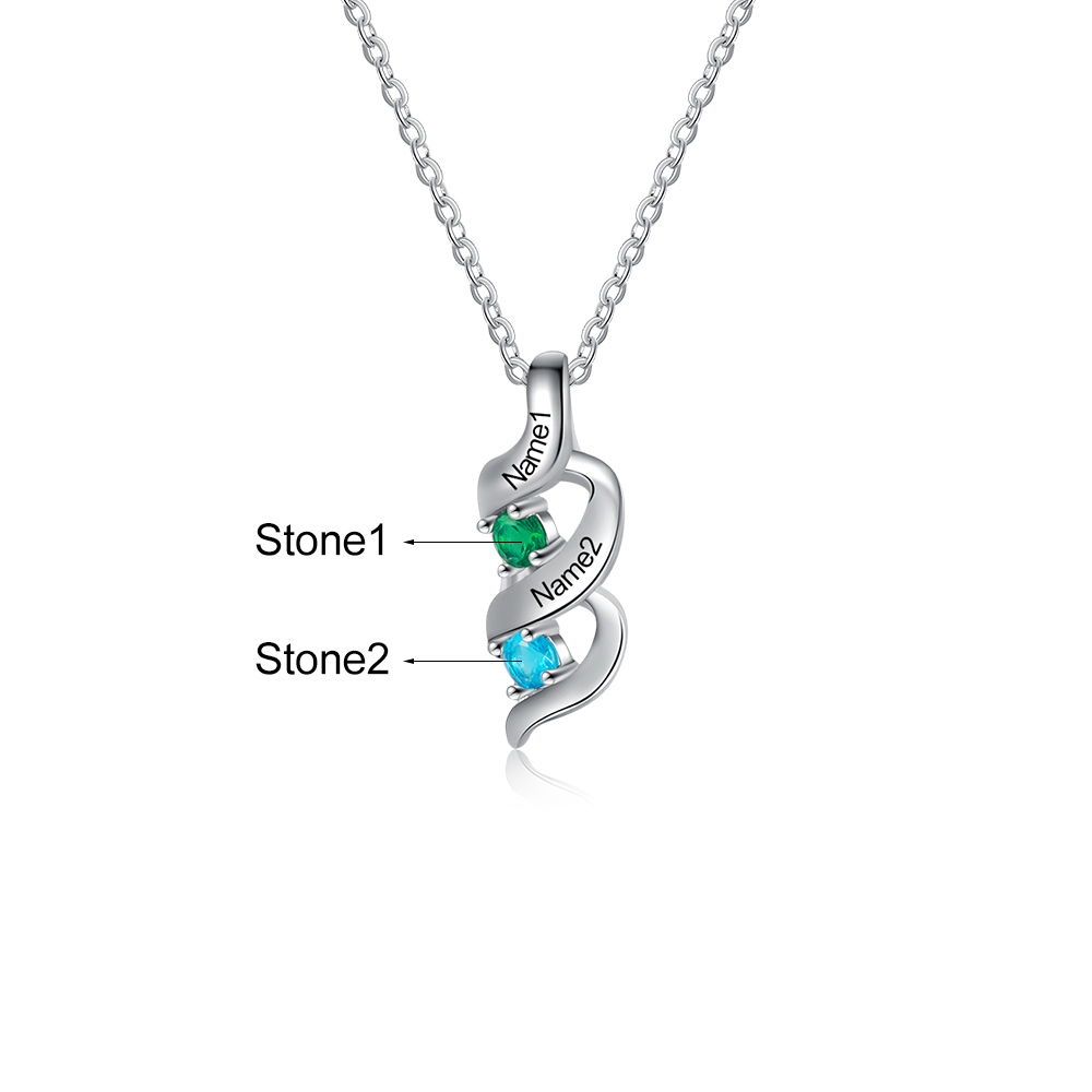 Personalisierter 2 Namen & 2 Geburtssteinen Silbernes Herz-Anhänger-Armband & Herz Halskette Geschenkset
